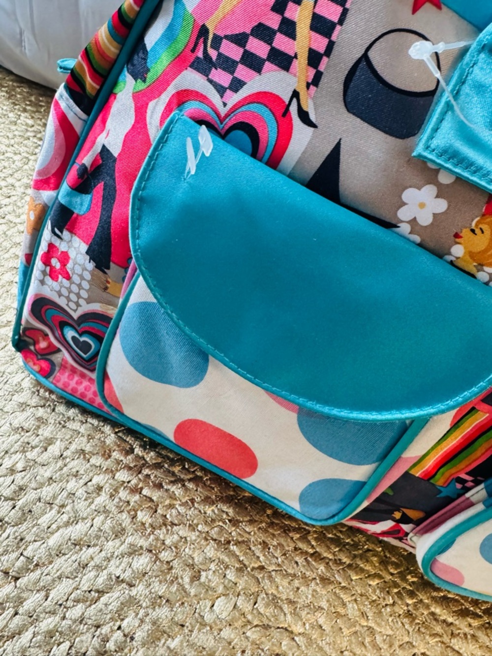 Home Interiors Colorful Teal Bag for Travel, Gym orWeekender Retro Pattern - Picture 2 of 11